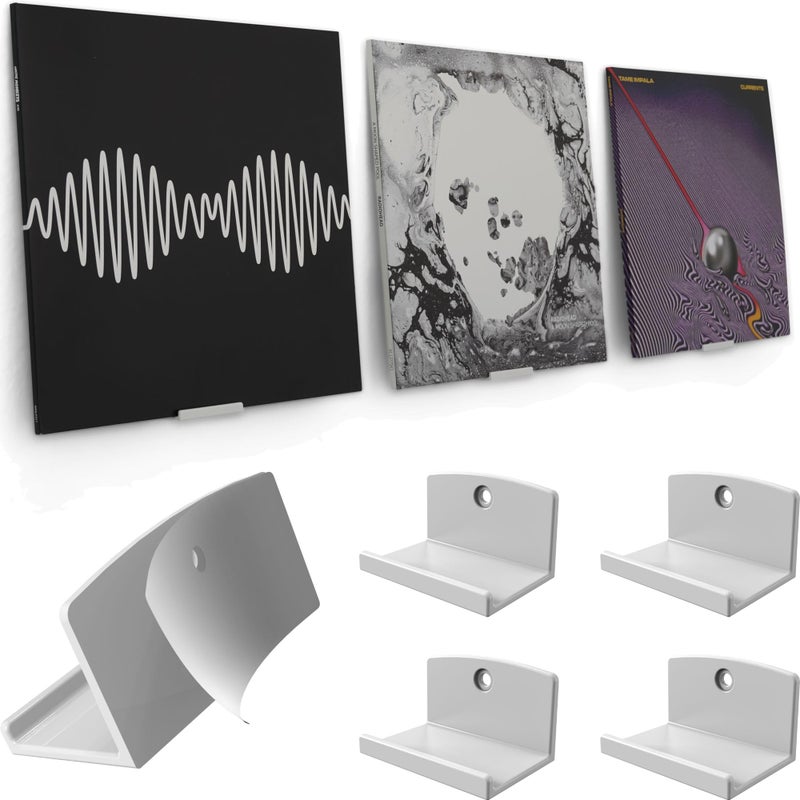 Modern JP Adhesive Vinyl Wall Mount (4-Pack) - Strong Hold Record Holder Wall, Record-Safe Easy Installation, Album Wall Mount for 1LP and 2LP - White - Image 1